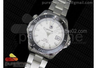 Aquaracer 500m Calibre 5 SS Black Bezel White Textured Dial on SS Bracelet NH35A