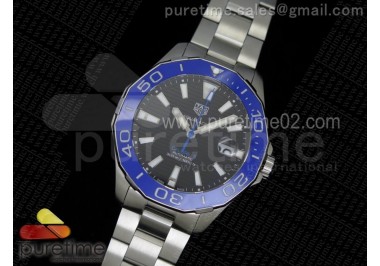 Aquaracer 300m Calibre 5 SS Blue Bezel Black Textured Dial on SS Bracelet NH35A