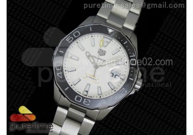 Aquaracer 300m Calibre 5 SS Black Bezel White Textured Dial on SS Bracelet NH35A