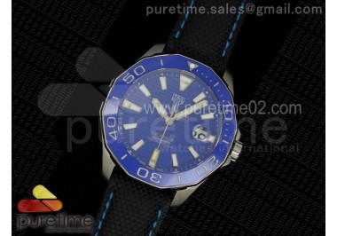 Aquaracer 300m Calibre 5 SS Blue Bezel Blue Textured Dial on Black Nylon Strap NH35A