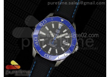 Aquaracer 300m Calibre 5 SS Blue Bezel Black Textured Dial on Black Nylon Strap NH35A