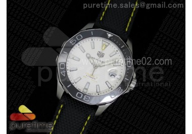 Aquaracer 300m Calibre 5 SS Black Bezel WhiteTextured Dial on Black Nylon Strap NH35A