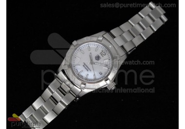 Aquaracer Ladies SS White MOP Dial Stick Markers SS Bezel on Bracelet Swiss Quartz