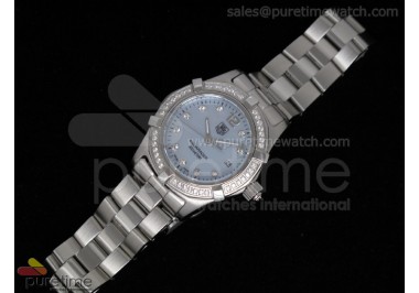 Aquaracer Ladies SS Blue MOP Dial Diamond Bezel on Bracelet Swiss Quartz