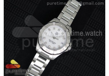 Aquaracer Ladies 32mm SS White Dial Diamonds Markers on SS Bracelet Swiss Quartz