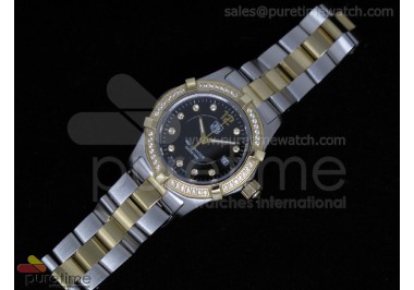 Aquaracer Ladies SS/YG Black Dial Diamond Bezel on SS/YG Bracelet Swiss Quartz