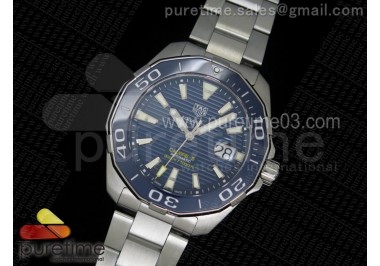 Aquaracer Calibre 5 Blue SS MKF 1:1 Best Edition Textured Dial Ceramic Bezel on SS Bracelet A2824