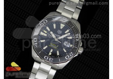 Aquaracer Calibre 5 Black SS MKF 1:1 Best Edition Textured Dial Ceramic Bezel on SS Bracelet A2824