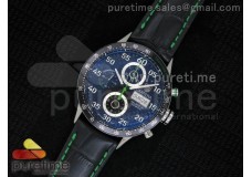 Carrera Calibre 16 SS Chrono Singapore Limited Edition Green Black Dial on Black Leather Strap ETA7750