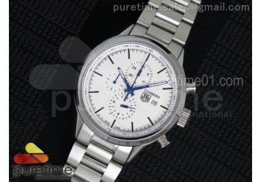 Carrera Calibre 1887 Chrono SS White Dial Blue Markers on SS Bracelet Jap Quartz