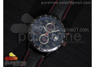 Carrera Calibre 1887 Chrono PVD Tachymeter Bezel Black Dial on Black Leather Strap Jap Quartz