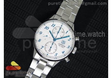 Carrera CAL1887 Chronograph SS V6F 1:1 Best Edition White Dial LightBlue Markers on SS Bracelet CAL1887