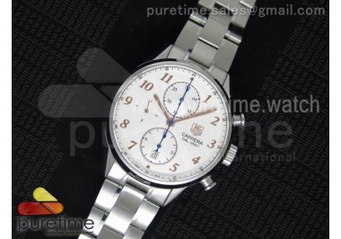 Carrera CAL1887 Chronograph SS V6F 1:1 Best Edition White Dial RG Markers on SS Bracelet CAL1887