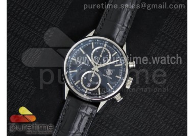 Carrera CAL1887 Chronograph SS V6F 1:1 Best Edition Black Dial on Black Leather Strap CAL1887