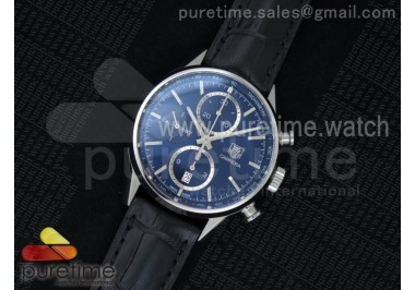 Carrera CAL1887 Chronograph SS V6F 1:1 Best Edition Blue Dial on Black Leather Strap CAL1887