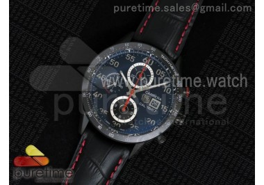 Carrera Calibre 1887 PVD V6F 1:1 Best Edition Ceramic Bezel Black Dial on Black Leather Strap CAL1887