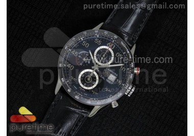 Carrera Calibre 1887 SS V6F 1:1 Best Edition Ceramic Bezel Black Dial on Black Leather Strap CAL1887