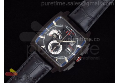 Monaco LS Calibre12 PVD Black Dial on Black Leather Strap Jap Quartz