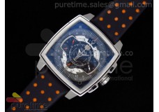 Monaco Mikrograph SS Black Dial on Black/Orange Barenia Leather Strap Jap Quartz