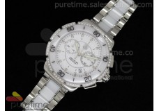 Formula 1 Lady Chrono SS/White Ceramic White Dial Diamond Bezel on Bracelet Swiss Ronda Quartz