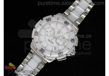 Formula 1 Lady Chrono SS/White Ceramic White Dial Diamond Bezel on Bracelet Swiss Ronda Quartz